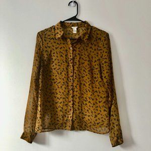 Forever 21 Mustard Printed Button Up Shirt